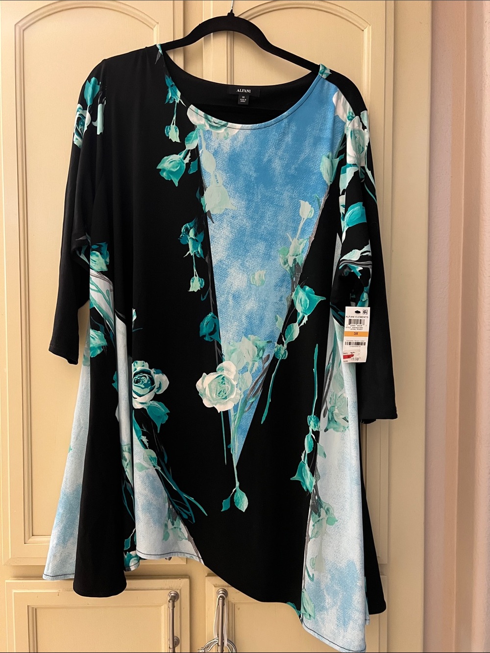 NWT 3x Alfani Black & Aqua Floral A-Line Tunic